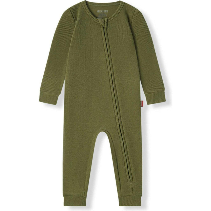 Olive Waffle Zipper Pajama
