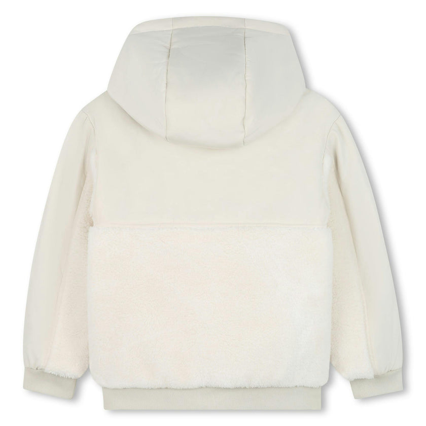 Cream Hooded Jacket with Plush Panels