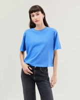 Womens Relaxed Crop Tee - Pigment Dye Jersey - Pop Blue