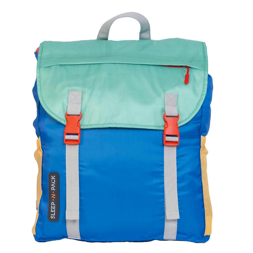 Sleep-N-Pack™ – Big Kid Size | Color Block Camp Collection: Blue Smile Face