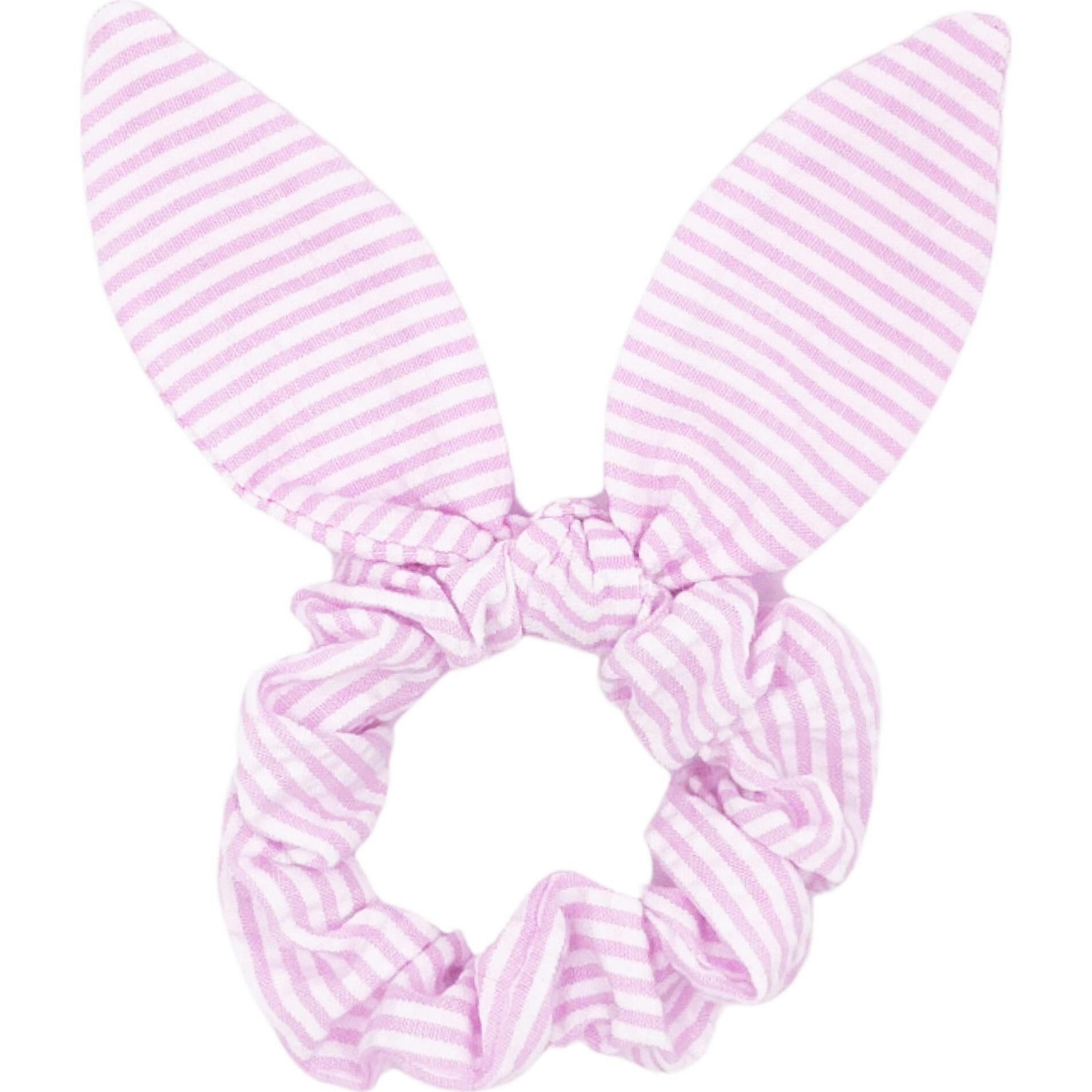 Seersucker Bow Scrunchie, Pink/White