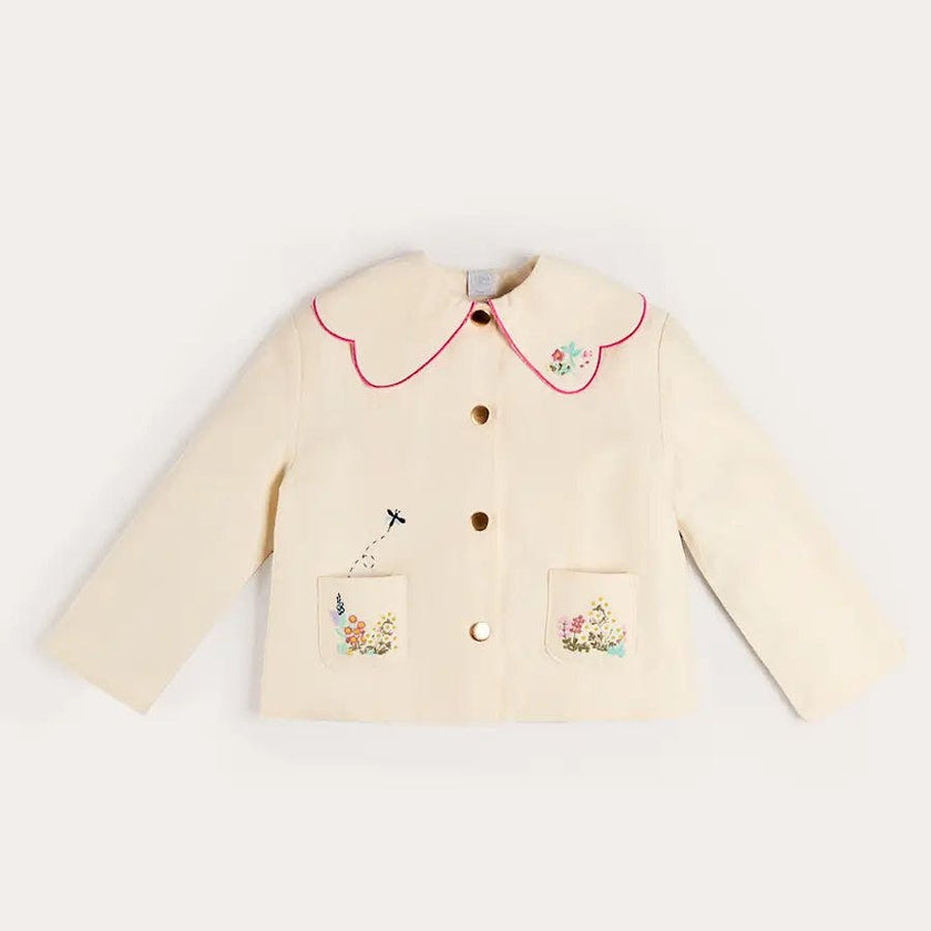 Wildflower Embroidered Statement Collar Jacket in Cream (4-12yrs)
