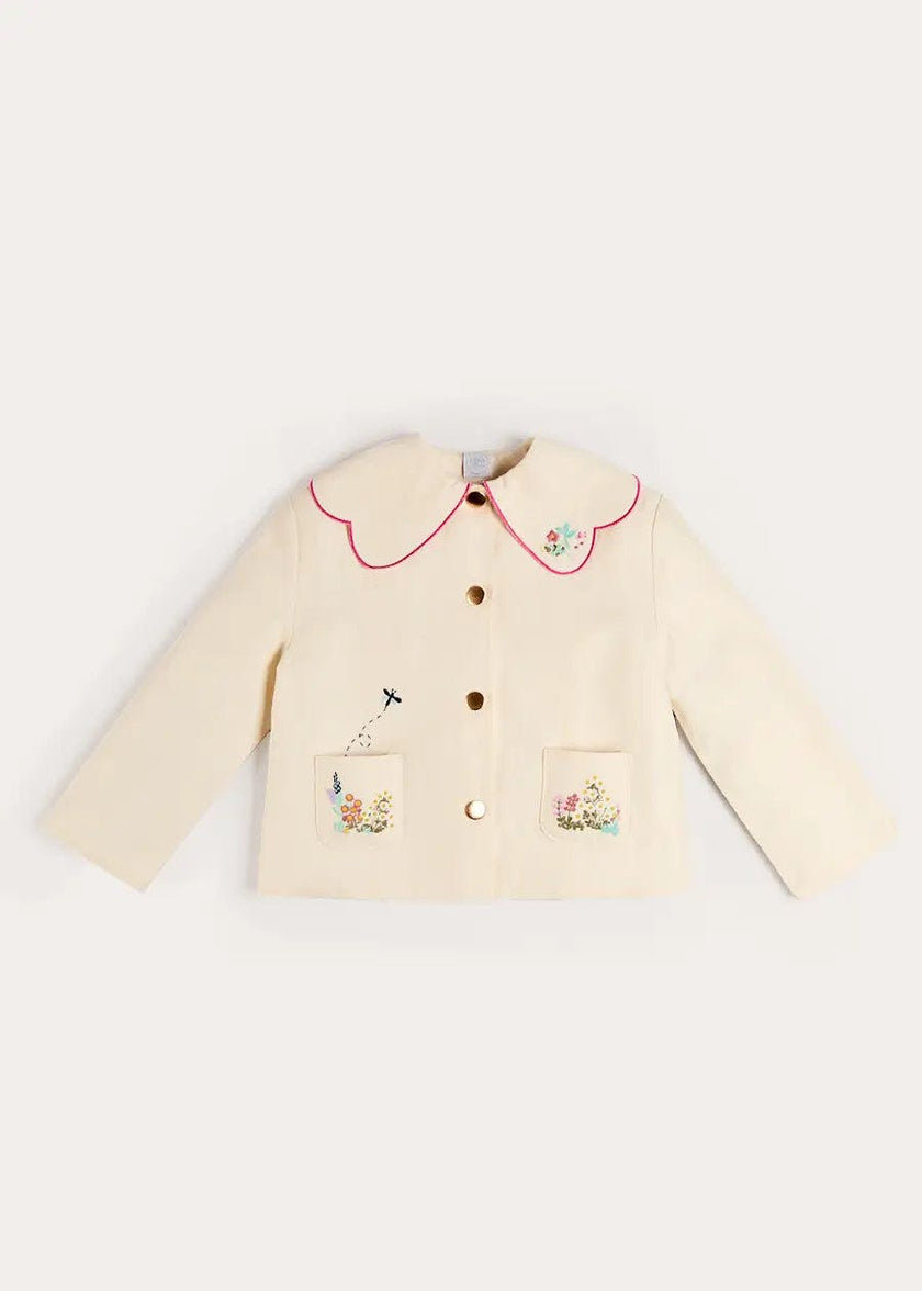 Wildflower Embroidered Statement Collar Jacket in Cream (4-12yrs)
