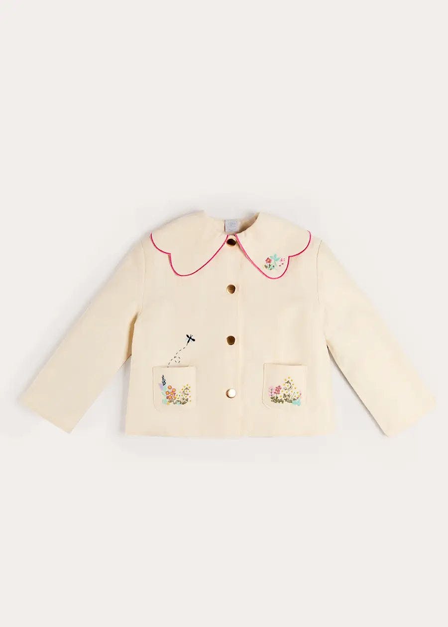 Wildflower Embroidered Statement Collar Jacket in Cream (4-12yrs)