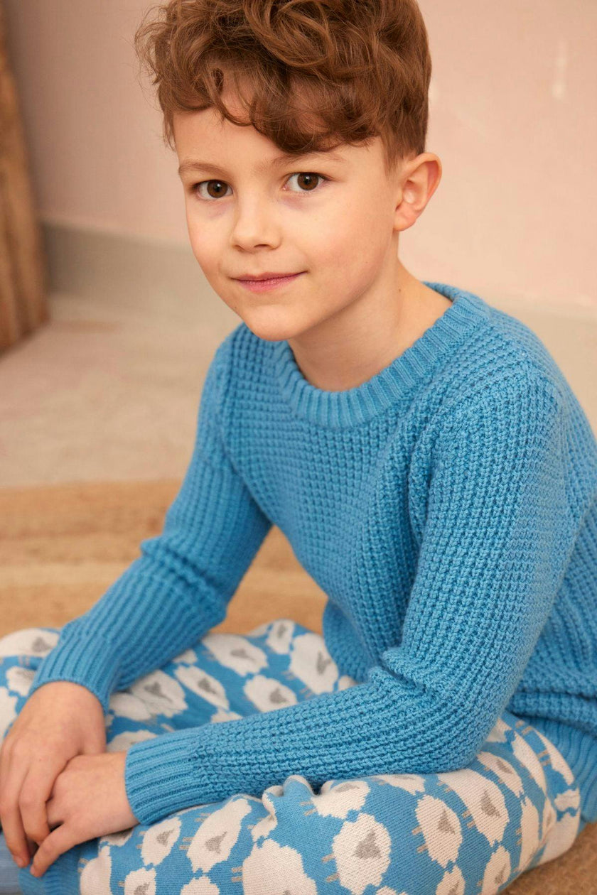 Waffle Knit Jumper | Iceland Blue