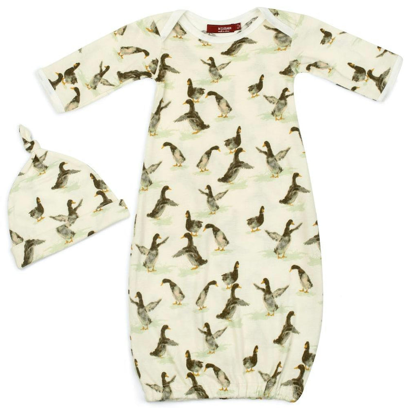 Organic Cotton Newborn Gown & Hat Set