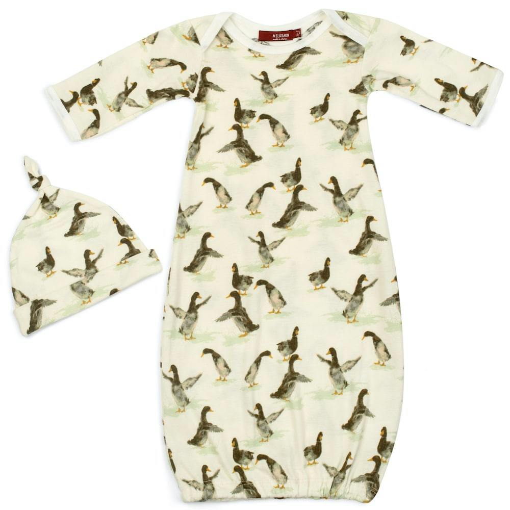 Organic Cotton Newborn Gown & Hat Set