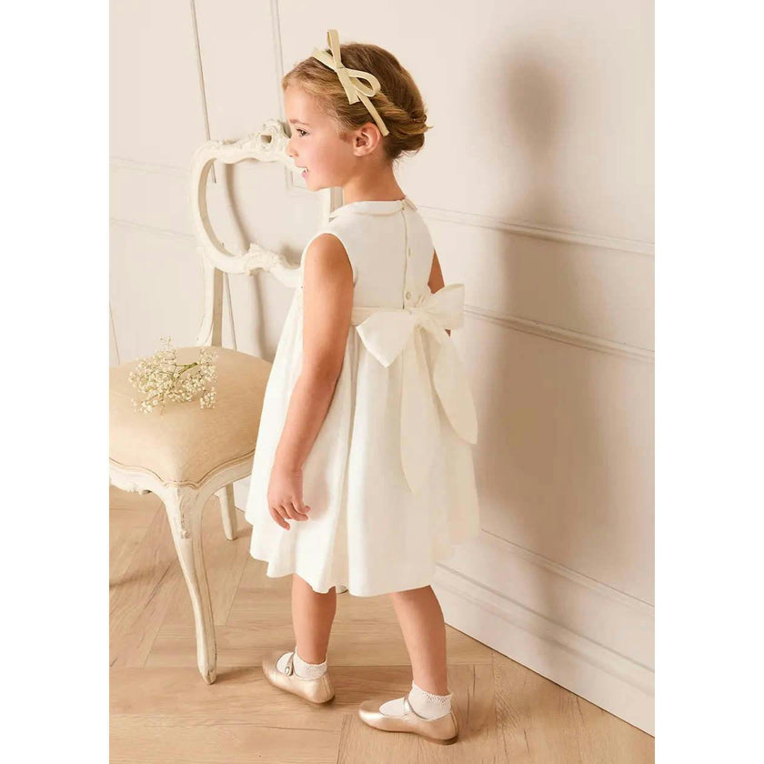Hand Smocked Gold Embroidered Sleeveless Dress in Ivory (12mths- 10yrs)
