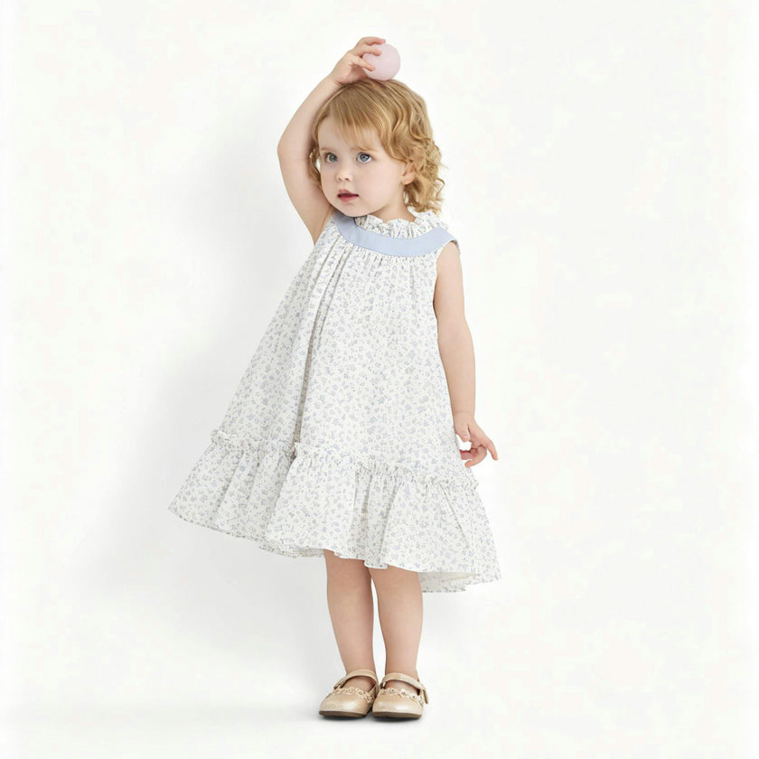 Blue Floral Ruffle Dress