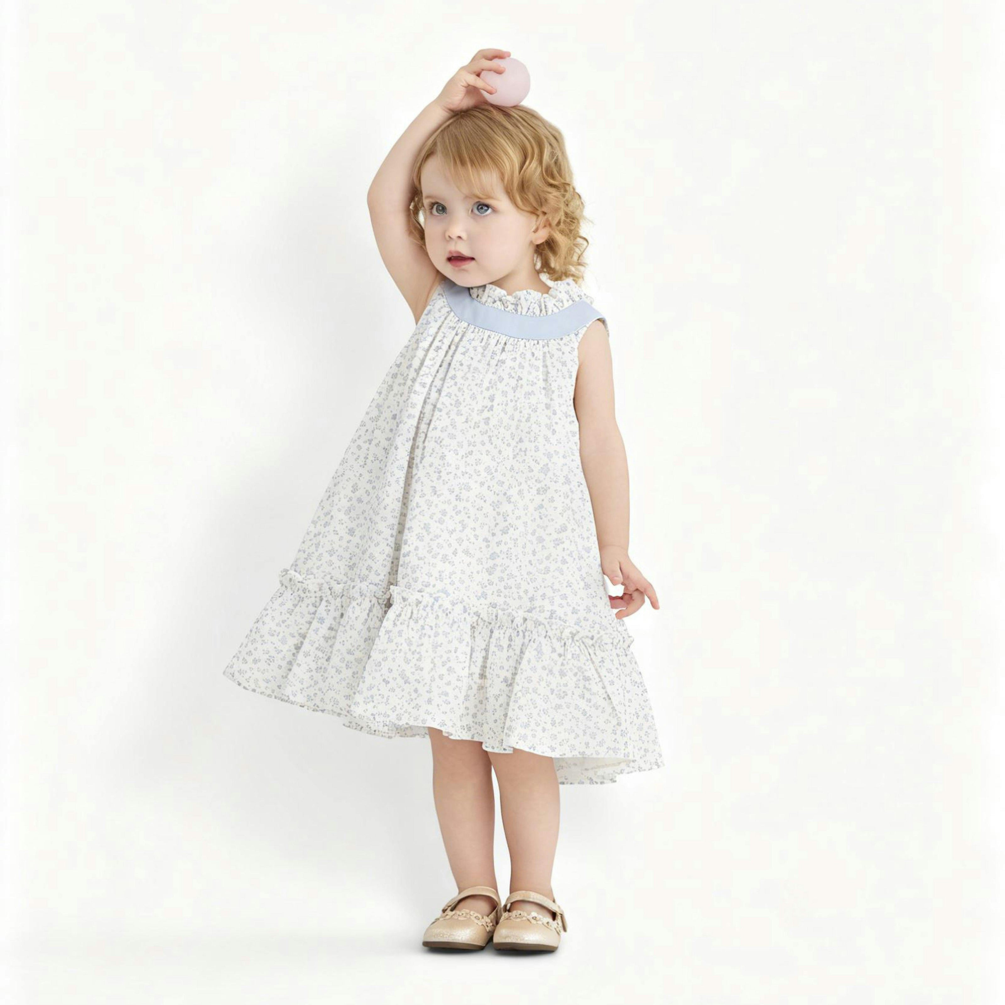 Blue Floral Ruffle Dress