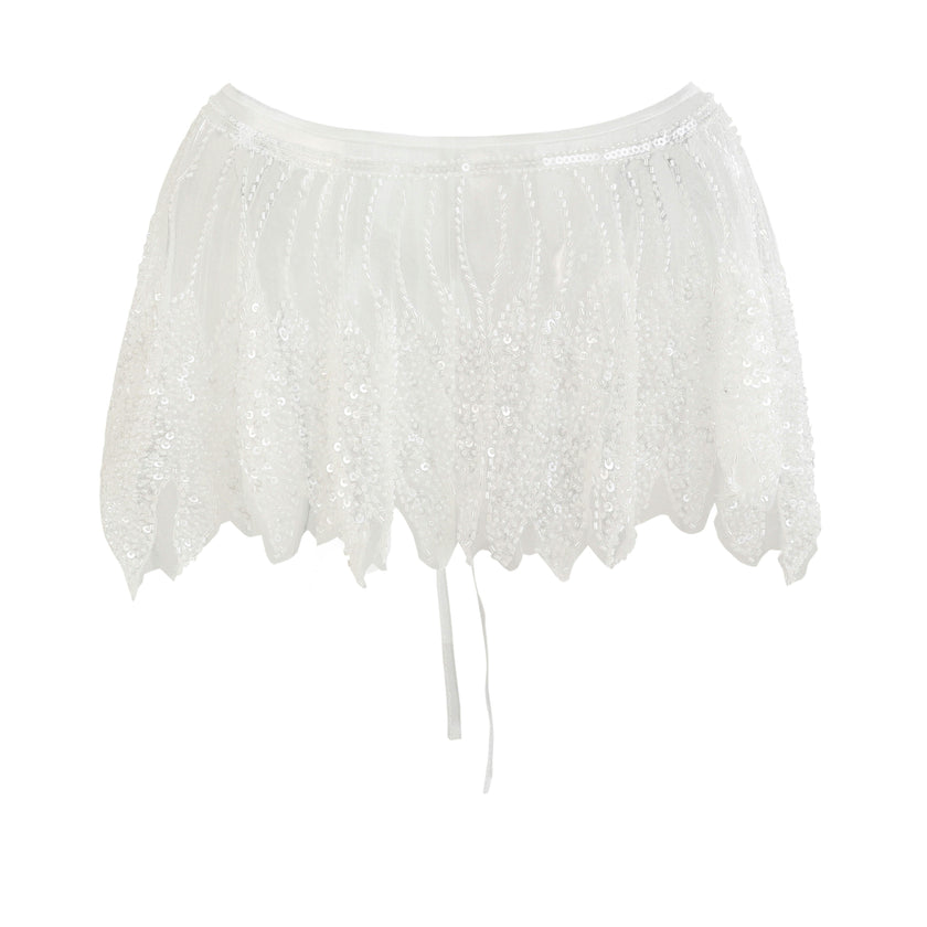 White Sequin Tie-Front Stole