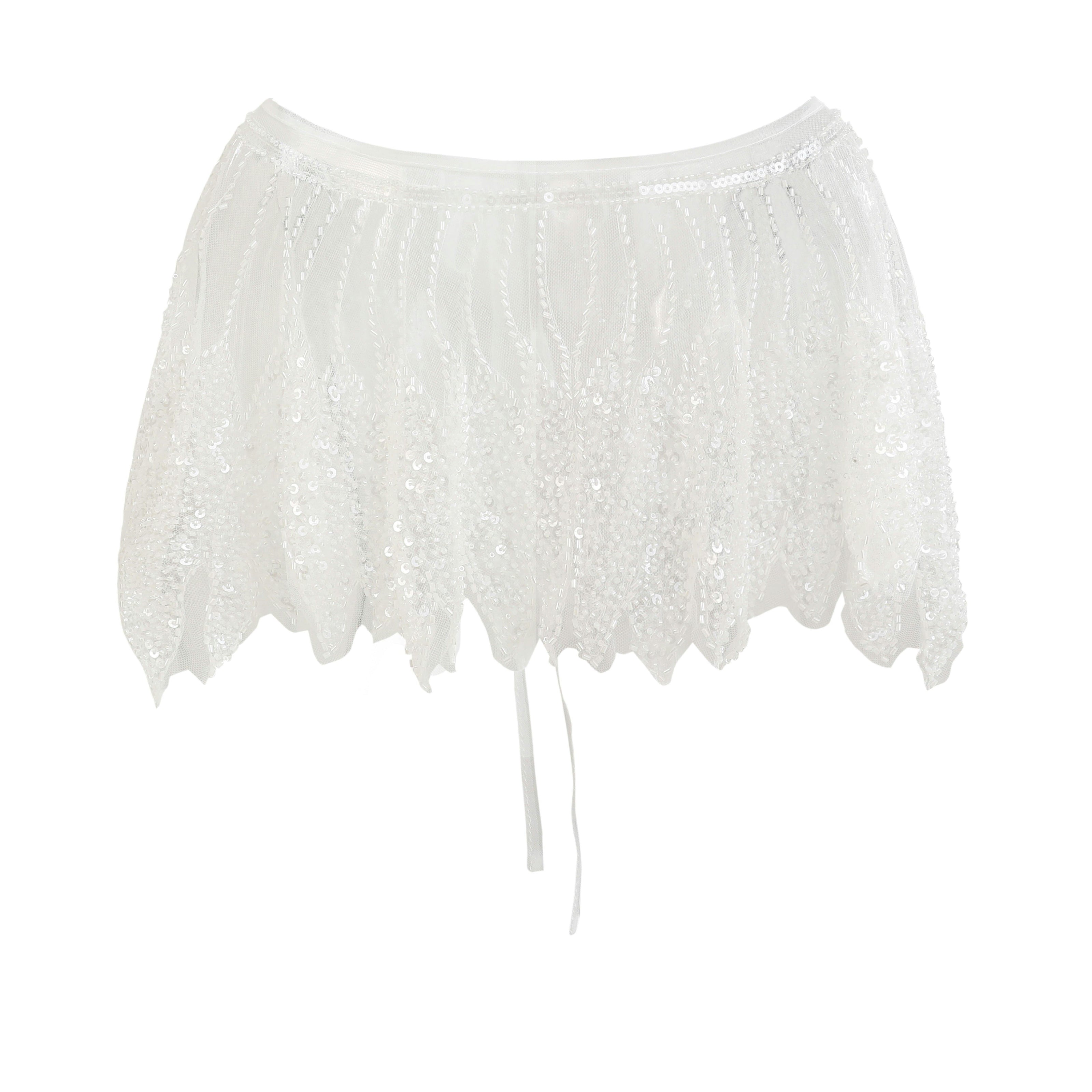 White Sequin Tie-Front Stole