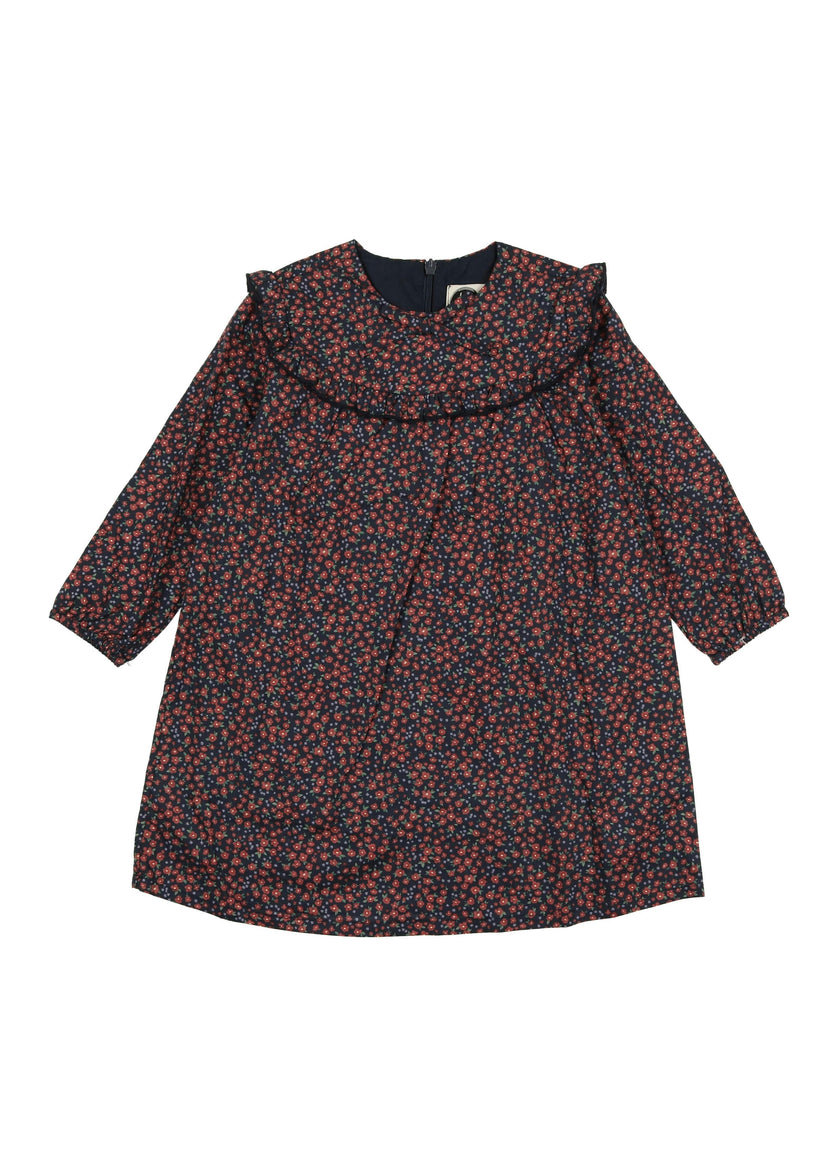 Floral Long Sleeve Ruffle Trim Yoke Dress