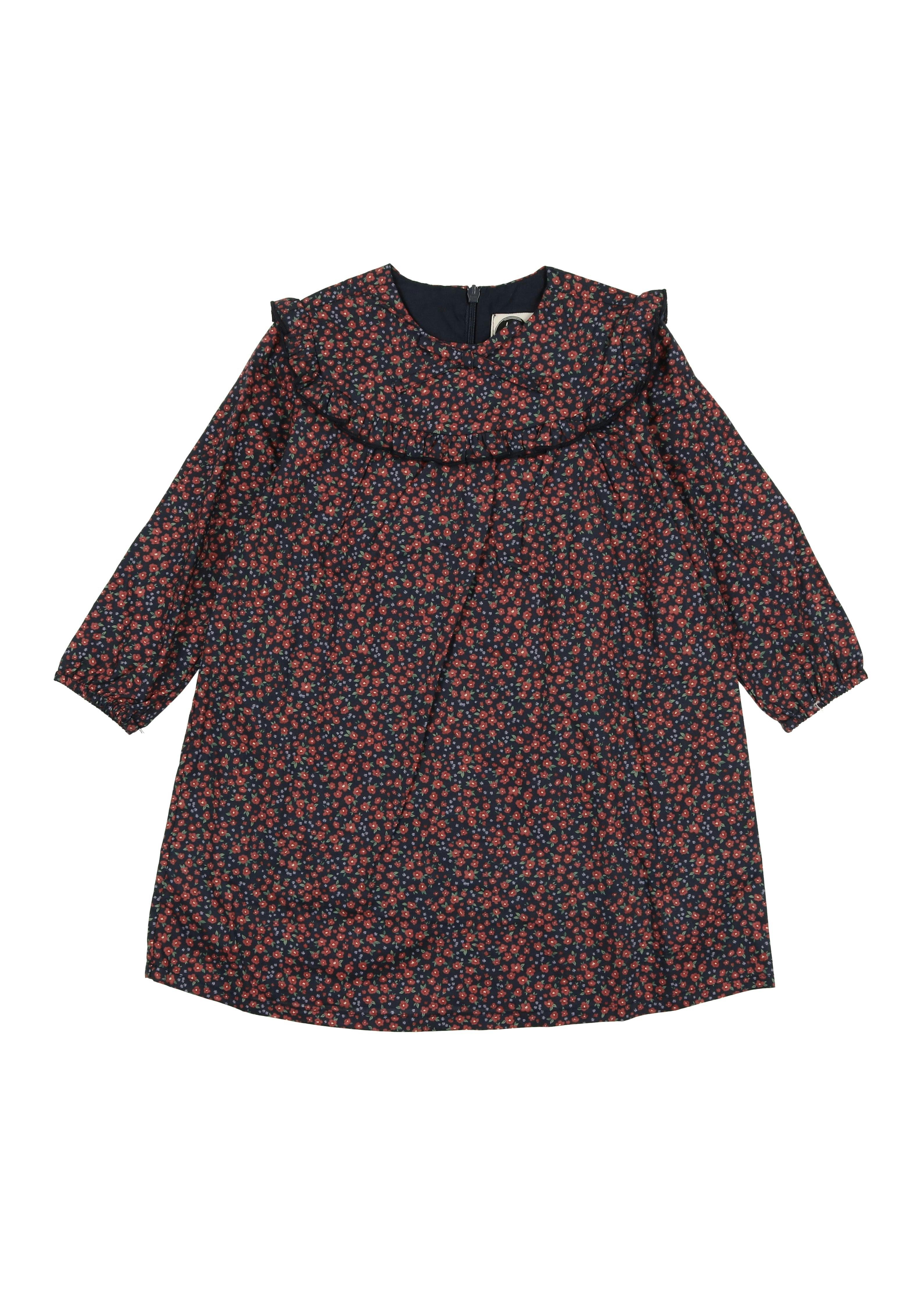 Floral Long Sleeve Ruffle Trim Yoke Dress