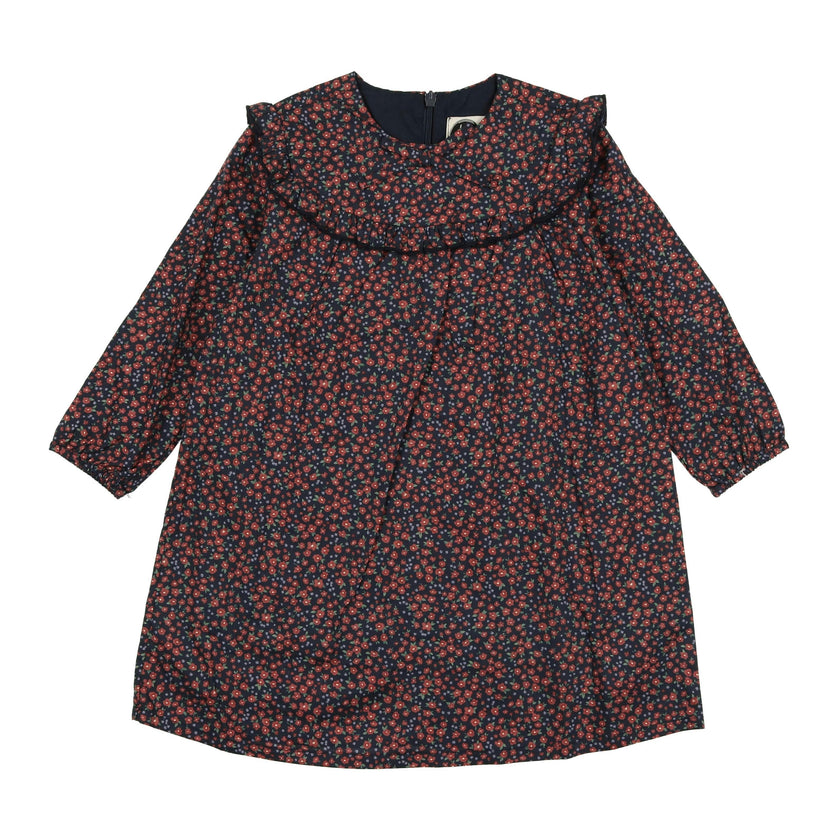 Floral Long Sleeve Ruffle Trim Yoke Dress
