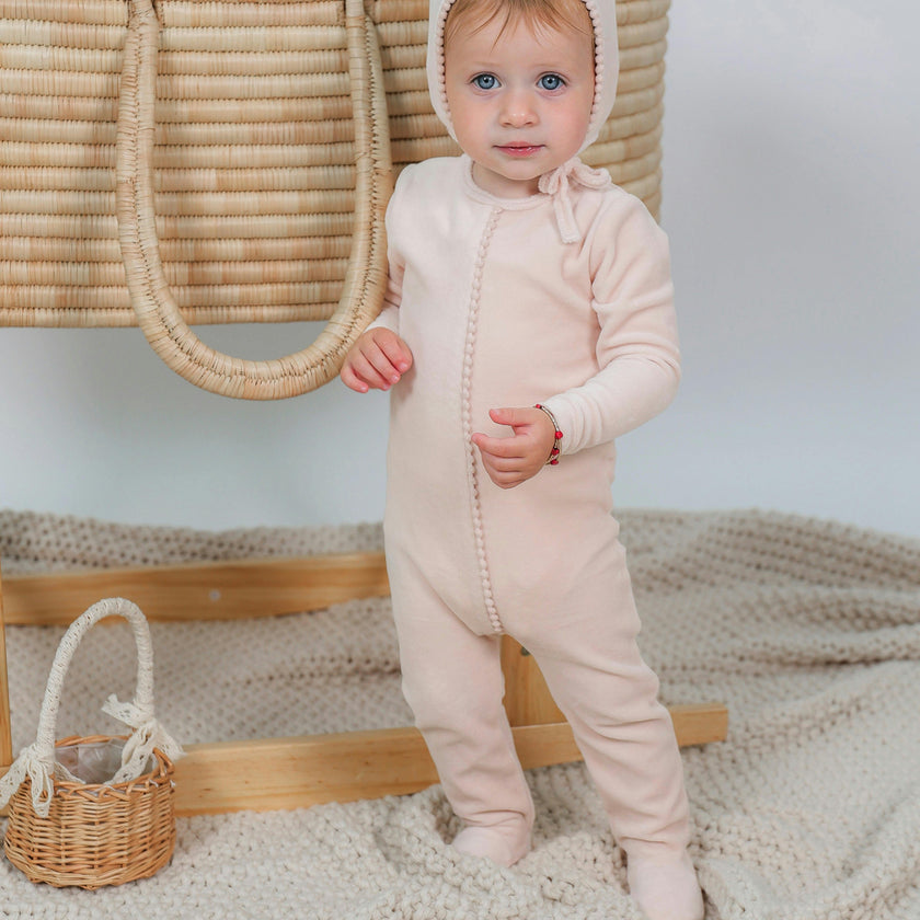 Velour Pompom Onesie Bege