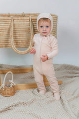Pompom Snap Front Velour Romper and Bonnet Two Piece Set