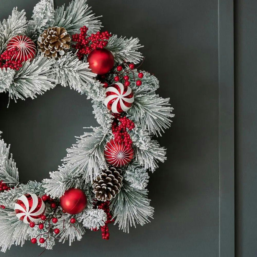 26" Flocked Pinecone, Berry & Ornament Wreath Pre-Lit