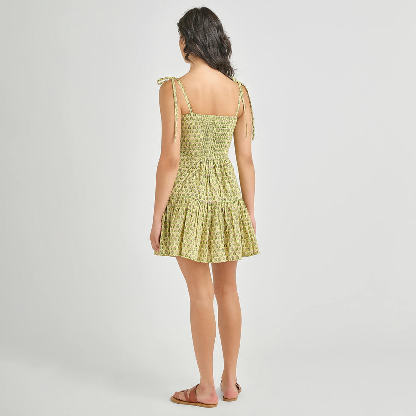 Womens Short Marilyn Dress - Green Prairie Block Print