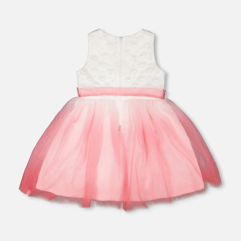 Bi-Material Pleated Mesh Dress