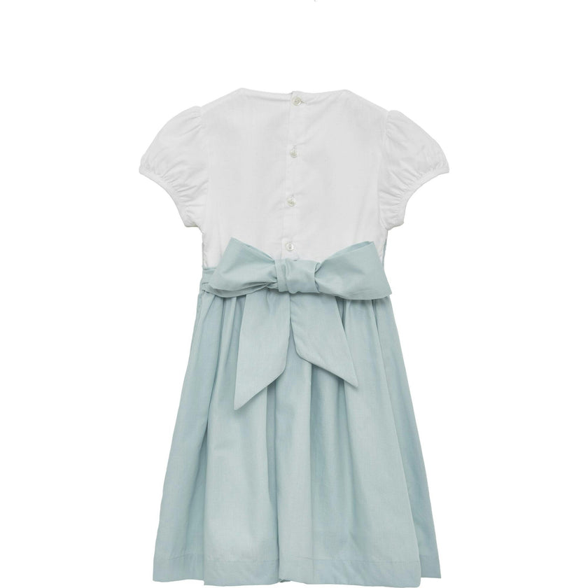 Rose Hand Smocked Dress in Sea Blue