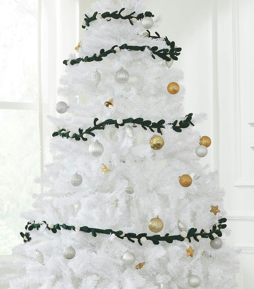 Handmade Christmas Garland and Bunting - Cream Velvet Balls and Felt Mistletoe - 6'