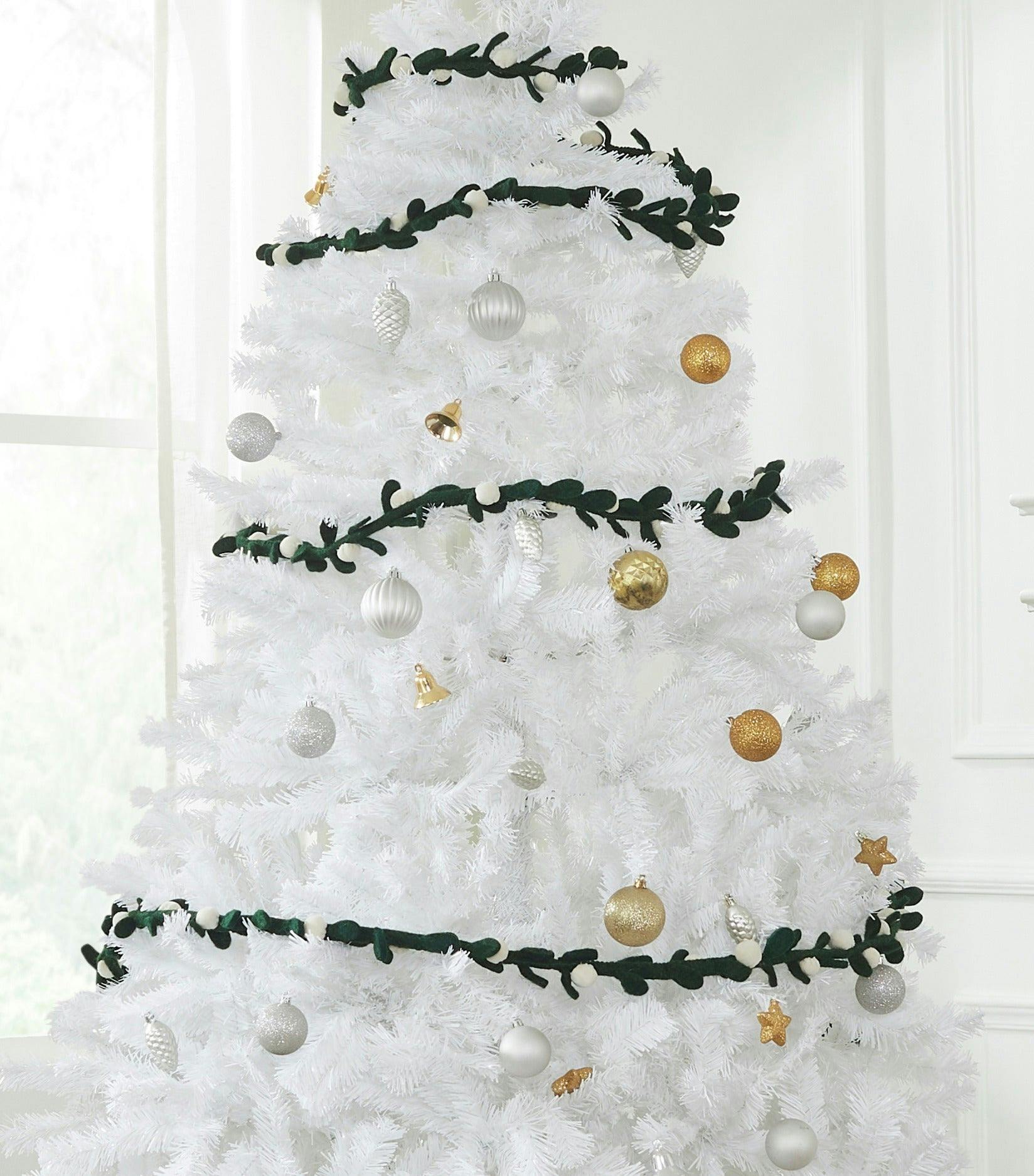 Handmade Christmas Garland and Bunting - Cream Velvet Balls and Felt Mistletoe - 6' Arcadia Home