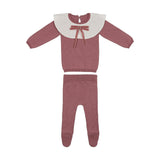 Poplin Oversized Collar Long Sleeve Sweater & Pant 2-Piece Set