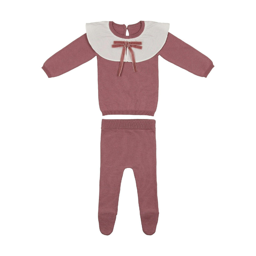 Poplin Oversized Collar Long Sleeve Sweater & Pant 2-Piece Set