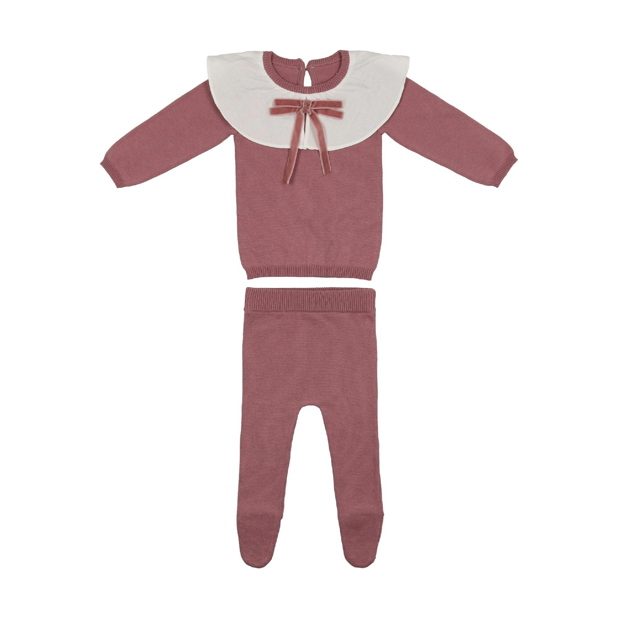 Poplin Oversized Collar Long Sleeve Sweater & Pant 2-Piece Set