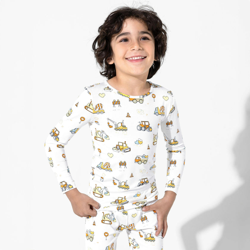 Love Trucks White Bamboo Kids Pajamas