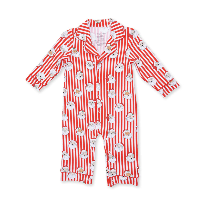 Vintage Santa Stripe - Bamboo - Long Sleeve Coat Style Romper