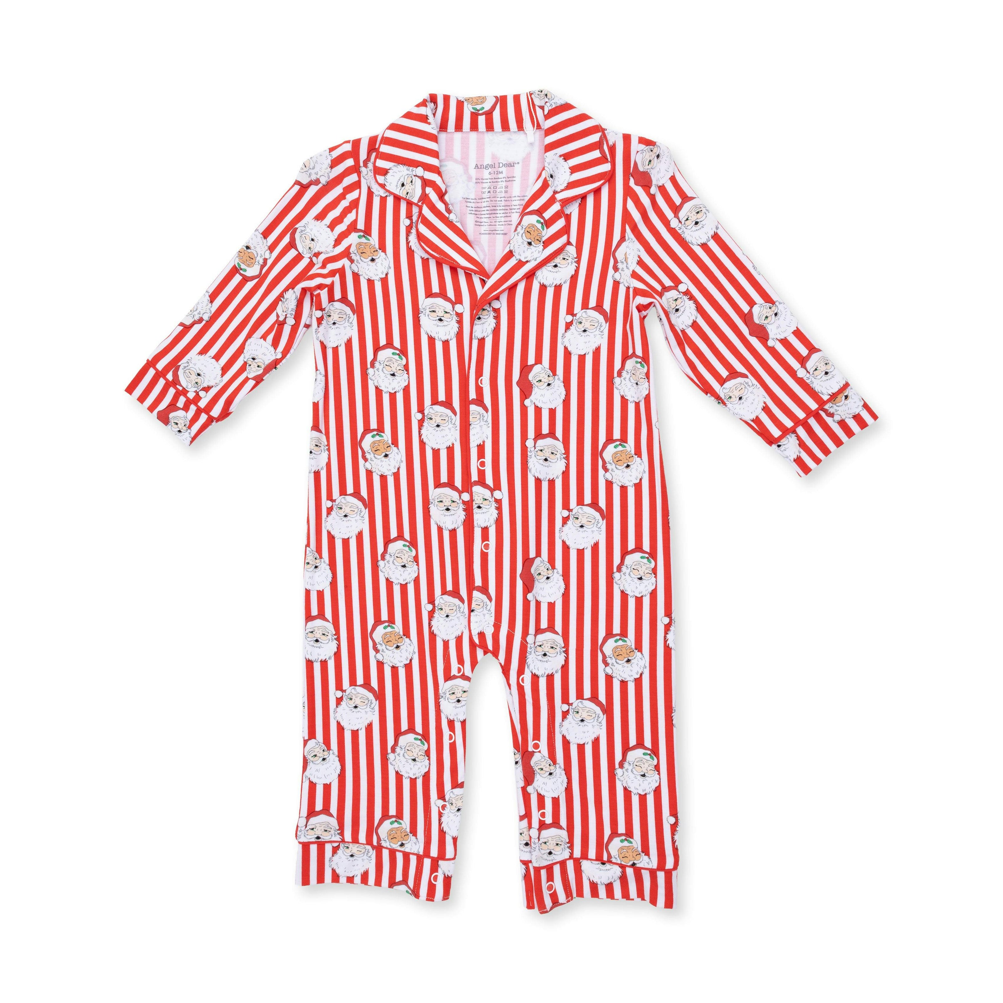Vintage Santa Stripe - Bamboo - Long Sleeve Coat Style Romper