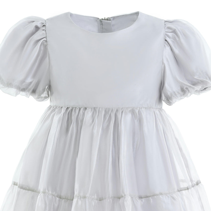 Gray Eveline Puff-Sleeve Dress