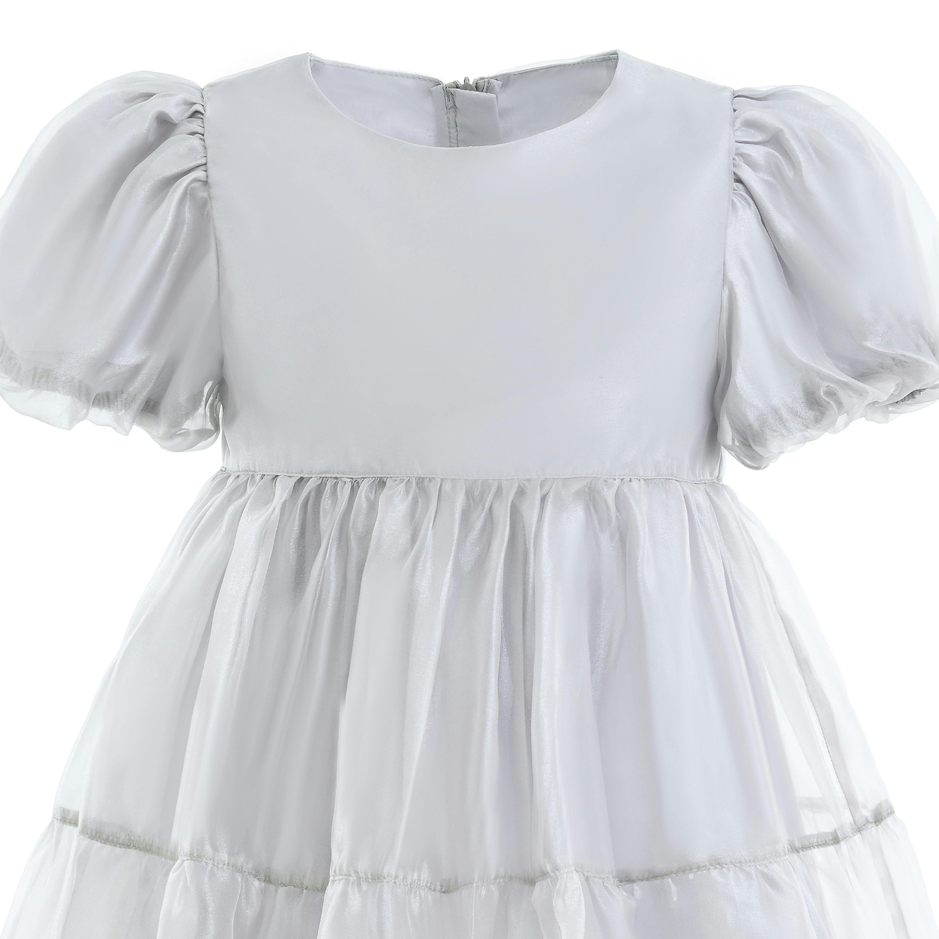 Gray Eveline Puff-Sleeve Dress