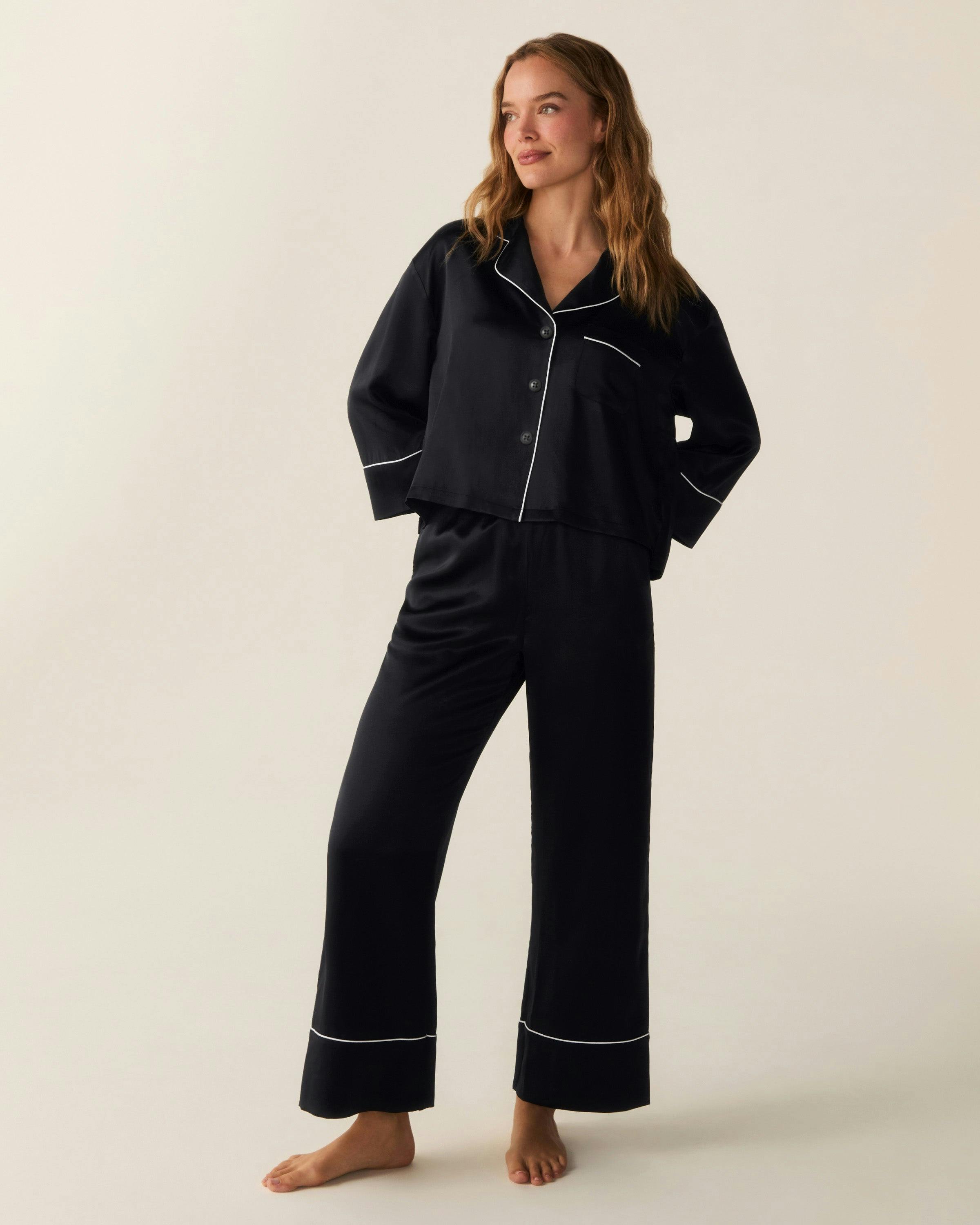 The Celine Silk Pajama Set in Black