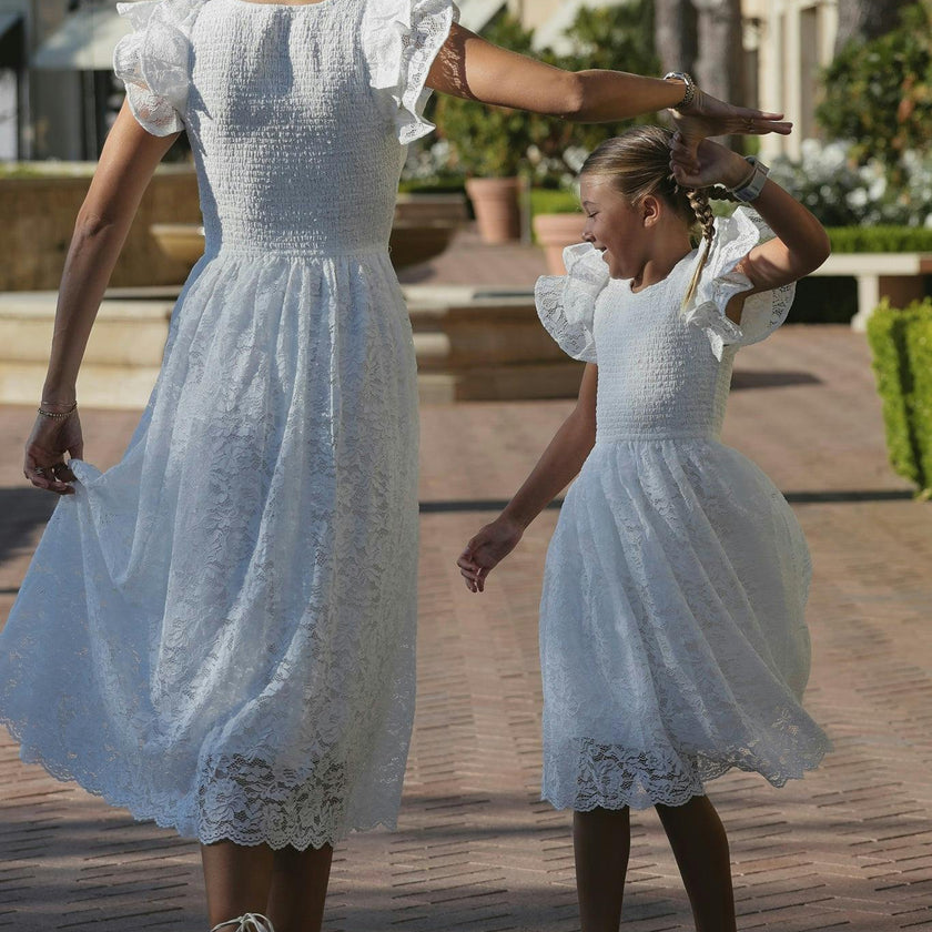 Hattie Dress in White Lace
