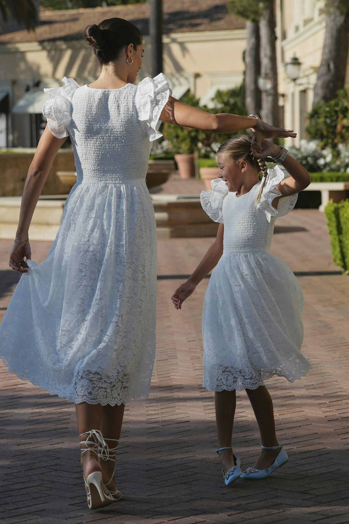 Mini Hattie Dress in White Lace