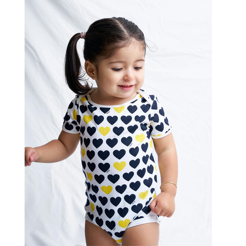 Black & Yellow Hearts Short sleeve bodysuit