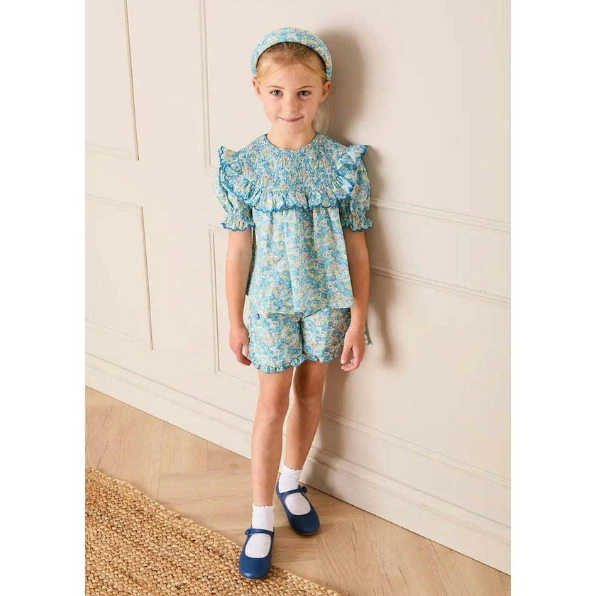Leontyne Floral Elasticated Waist Bloomers in Blue Made with Liberty Fabric (1mth-3yrs)