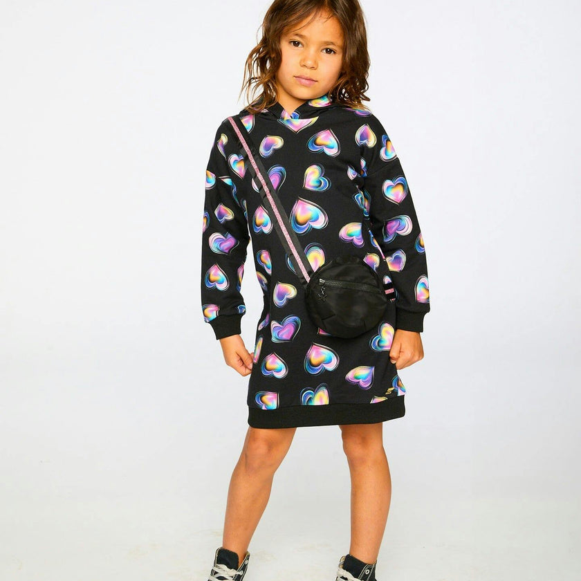 Hooded Fleece Dress with Trompe-L’Œil Bag Detail