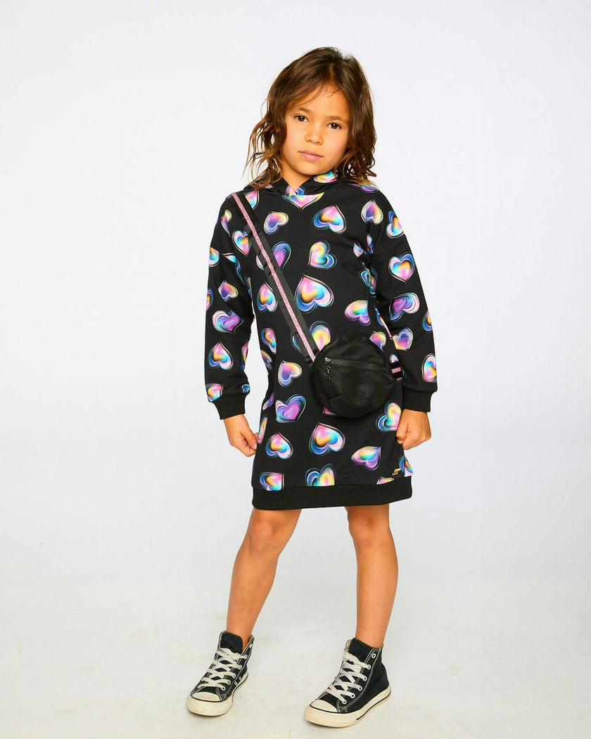 Hooded Fleece Dress with Trompe-L’Œil Bag Detail