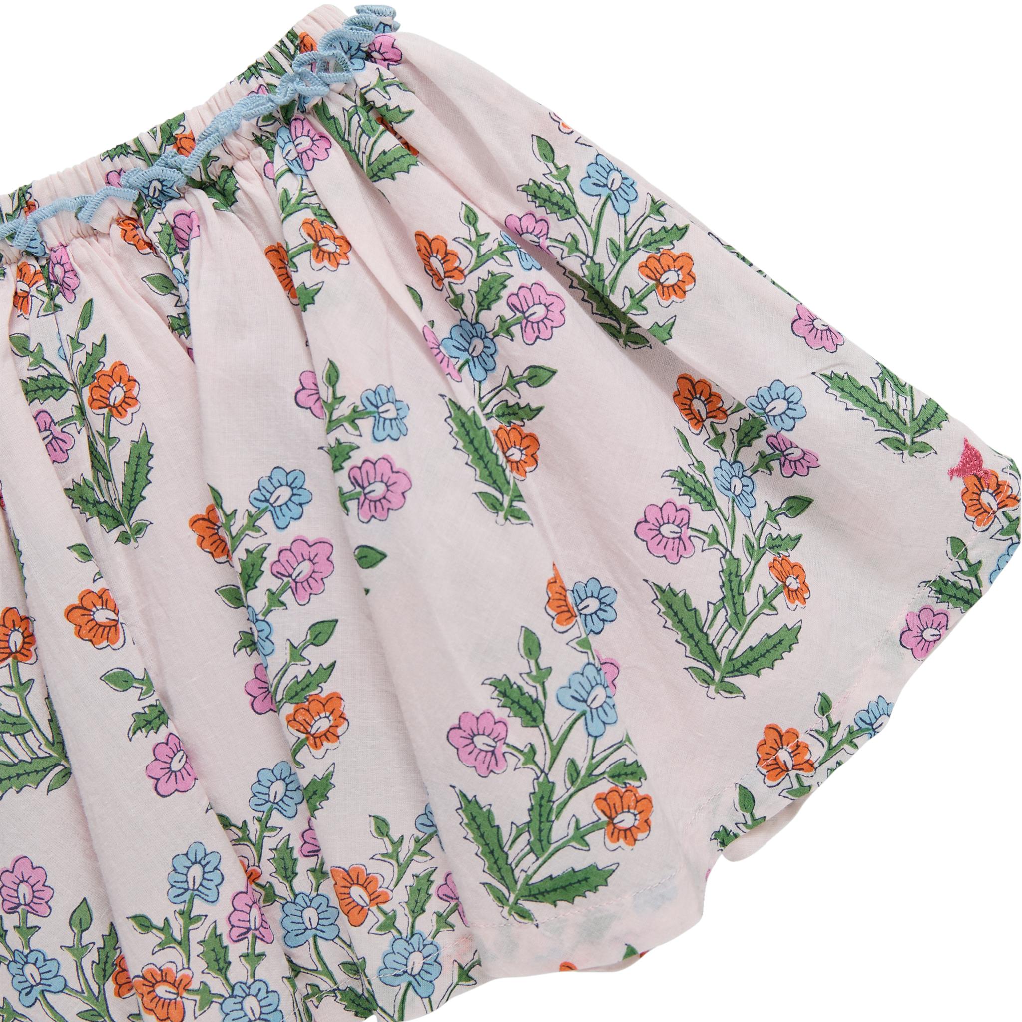 Girls Gianna Skirt - Pink Dewdrop Block Print