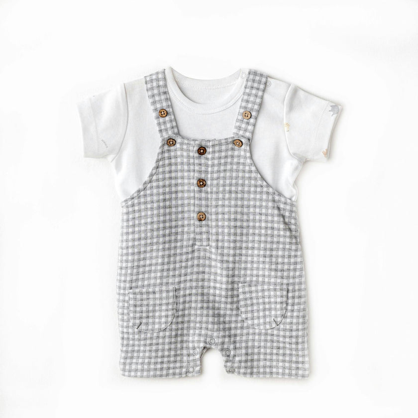 Grey Little King Gingham Jumpsuit Set