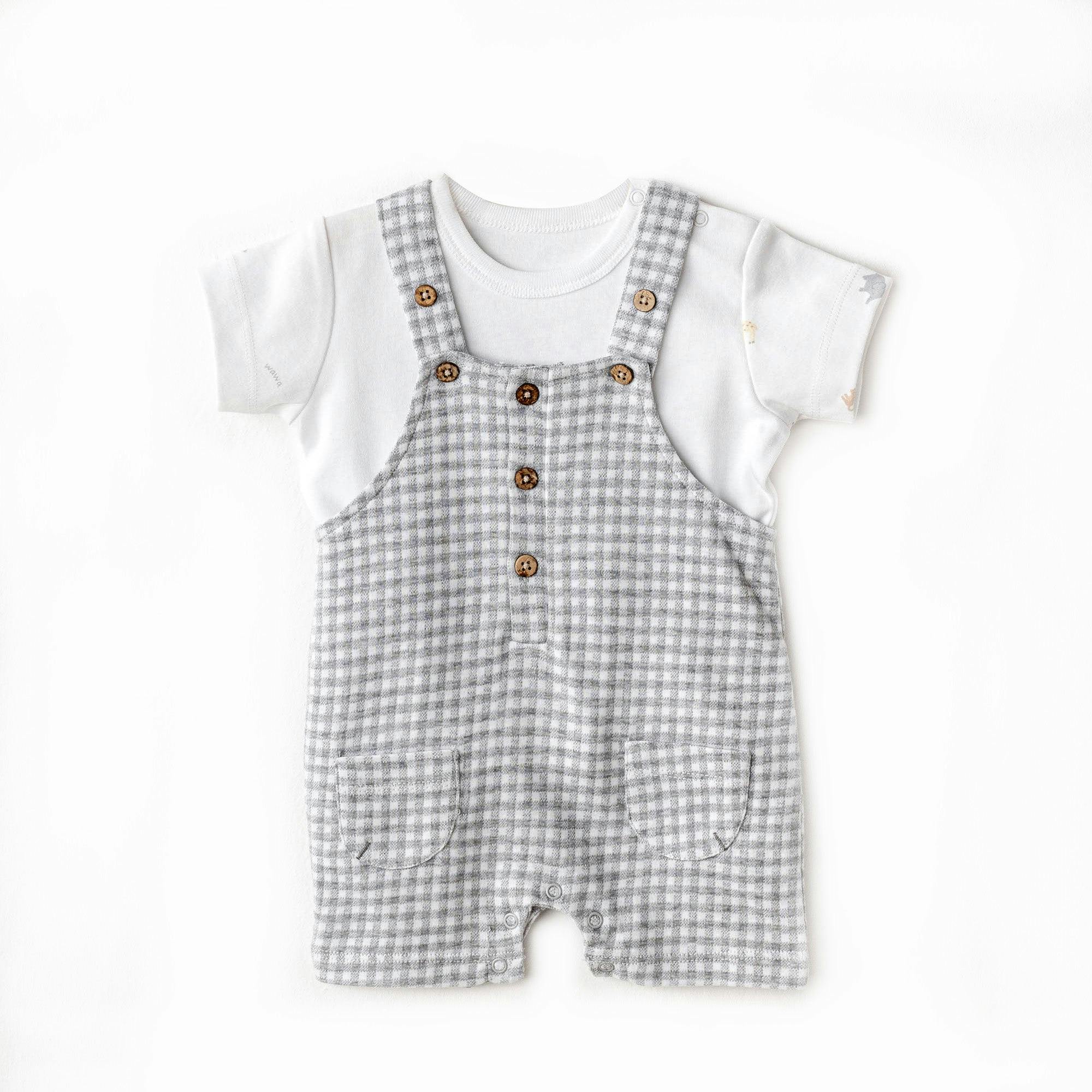 Grey Little King Gingham Jumpsuit Set