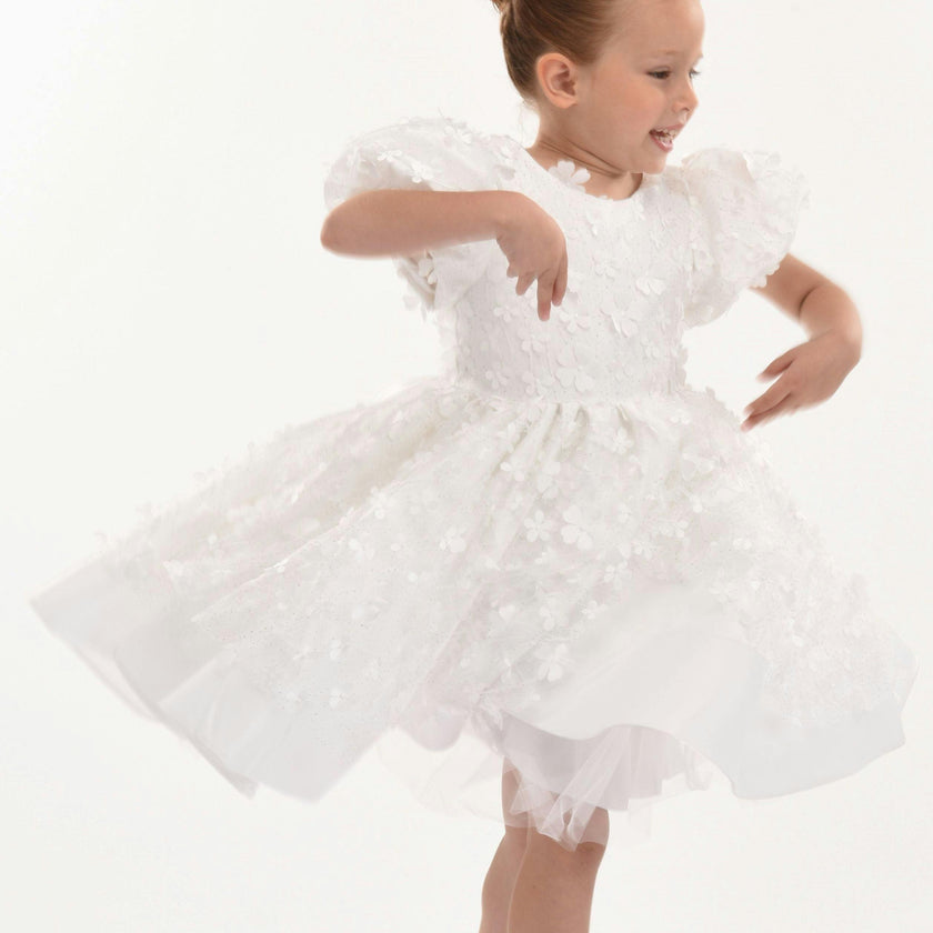 White Moneta Floral Bow Dress