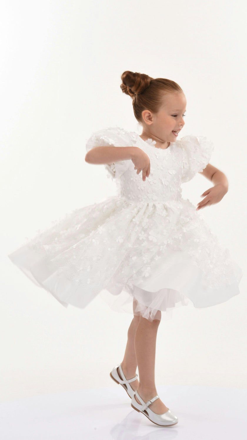 White Moneta Floral Bow Dress