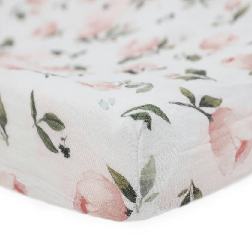 Organic Cotton Muslin Changing Pad Cover - Watercolor Floret