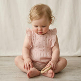 Organic Embroidered Ruffle Romper - Blush