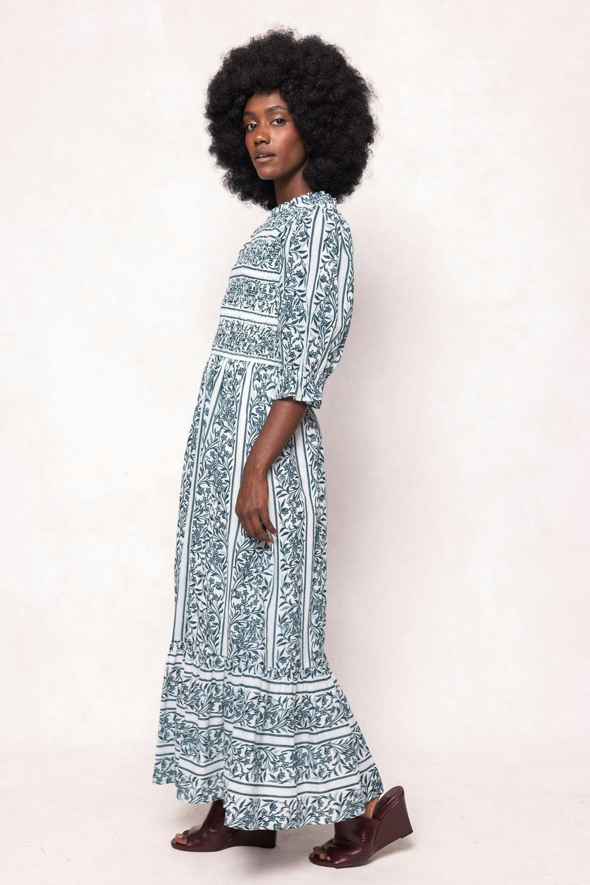 Danielle Dress in Blue Linear Print